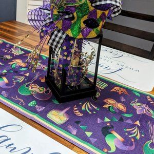 Mardi Gras Table Runner Party Masks Fleur De Lis Decor Decorative Dining Cloth